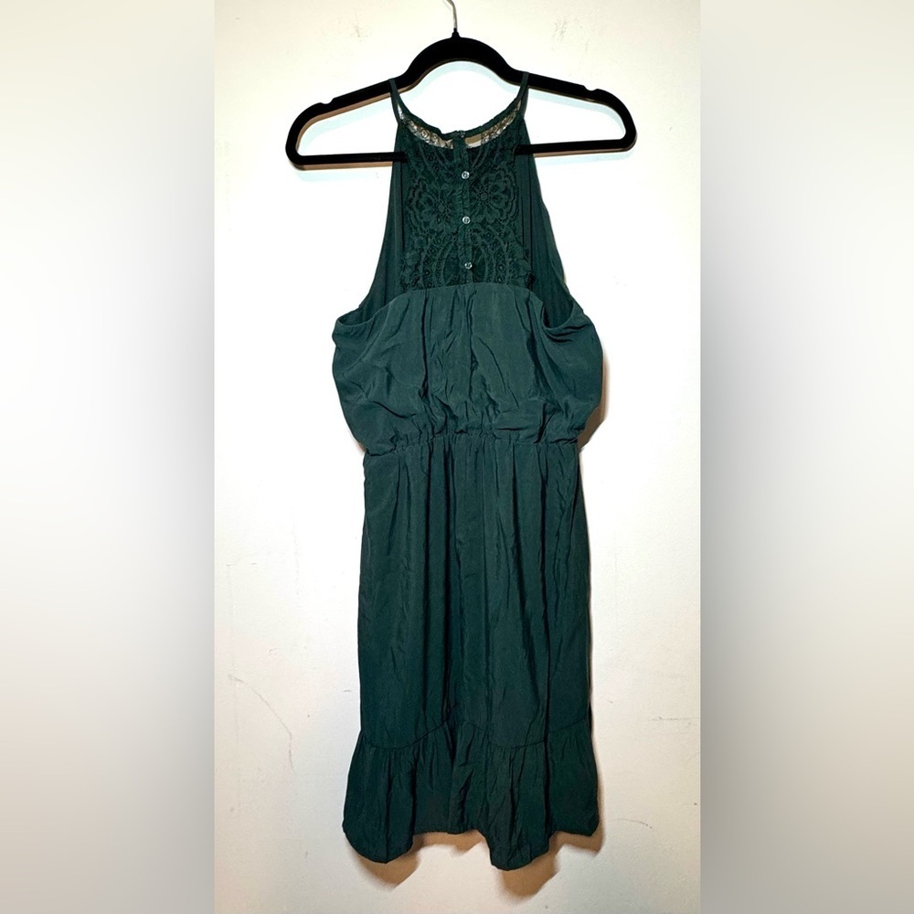 NWT Dark Green Sleeveless high neck Dress lace back Halter women’s size 10 H&M